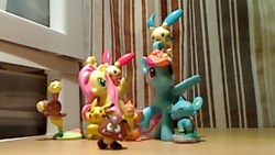 Size: 640x360 | Tagged: safe, artist:solrac31337, fluttershy, rainbow dash, g4, irl, photo, pokémon, toy