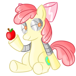 Size: 1117x1121 | Tagged: safe, artist:zanezandell, apple bloom, pony, robot, robot pony, g4, apple, apple bloom bot, simple background, solo, transparent background