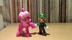 Size: 640x360 | Tagged: safe, artist:solrac31337, cheerilee, human, g4, irl, luigi, male, photo, super mario bros., toy