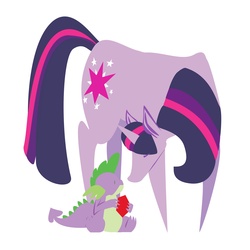 Size: 3000x3000 | Tagged: safe, artist:kouenli, spike, twilight sparkle, dragon, pony, unicorn, g4, female, gem, high res, horn, lineless, male, mama twilight, mare, minimalist, pointy ponies, simple background, sitting, standing, white background