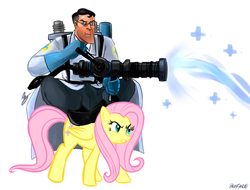 Size: 1280x972 | Tagged: safe, artist:imasquerade, artist:payface, fluttershy, g4, medic, medic (tf2), team fortress 2