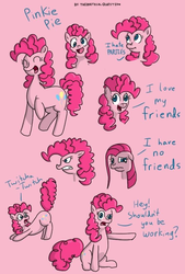 Size: 672x997 | Tagged: safe, artist:theoreticalquestion, pinkie pie, earth pony, pony, g4, angry, derp, dialogue, female, liar face, liarpony, mare, pinkamena diane pie, pinkie sense, sad, scrunchy face, simple background, solo, twitchy tail
