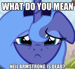 Size: 621x577 | Tagged: safe, princess luna, g4, barely pony related, crying, floppy ears, image macro, meme, neil armstrong, s1 luna, text