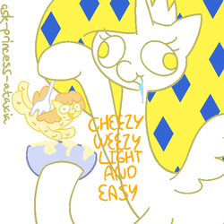 Size: 500x500 | Tagged: safe, artist:ataxia, oc, oc:princess ataxia, food pony, original species, ask princess ataxia, 30 minute art challenge, imminent vore, macaroni and cheese, ponified