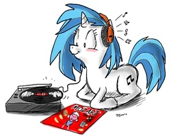 Size: 1000x807 | Tagged: safe, artist:tobibrocki, dj pon-3, vinyl scratch, pony, unicorn, g4, blushing, female, headphones, mare, mozart, simple background, solo, turntable, white background, wolfgang amadeus mozart