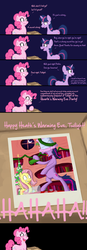 Size: 975x2800 | Tagged: safe, artist:poniker, fluttershy, pinkie pie, twilight sparkle, earth pony, pegasus, pony, unicorn, g4, bottle, box, christmas, christmas tree, comic, drunk, drunk twilight, duo, female, hat, holiday, lampshade, lampshade hat, mare, parody, photo, polaroid, spongebob squarepants, the secret box, tree, unicorn twilight