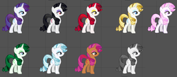 Size: 860x379 | Tagged: safe, cherry spices, fleur-de-lis, gusty, rarity, fighting is magic, g1, g4, alternate color palette, discorded, ember's worst nightmare, g1 to g4, generation leap, palette swap, wip