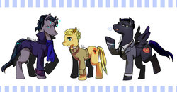 Size: 900x473 | Tagged: safe, artist:angla8011, bbc sherlock, james moriarty, john watson, ponified, sherlock holmes