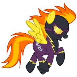 Size: 2800x2800 | Tagged: safe, artist:zoarvek, spitfire, pegasus, pony, g4, clothes, costume, goggles, grin, high res, shadowbolts, shadowbolts costume, show accurate, simple background, smiling, solo, transparent background