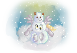 Size: 1446x1000 | Tagged: safe, artist:rppirate, derpy hooves, pegasus, pony, g4, female, mare, snow, snowfall, snowman, solo, winter