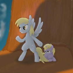 Size: 1280x1280 | Tagged: safe, artist:grennadder, derpy hooves, dinky hooves, pegasus, pony, g4, abuse, bipedal, crying, defending, dinkybuse, epic derpy, equestria's best mother, female, filly, foal, mare, mother and child, mother and daughter, protecting, shadow, underp
