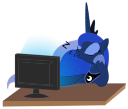 Size: 5116x4333 | Tagged: safe, artist:replaymasteroftime, princess luna, alicorn, pony, gamer luna, g4, absurd resolution, female, mare, monitor, simple background, sleeping, solo, transparent background, zzz