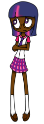 Size: 828x2328 | Tagged: safe, artist:endergirl, twilight sparkle, human, g4, clothes, dark skin, female, humanized, simple background, skinny, skirt, solo, thin, transparent background