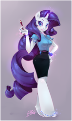 Size: 700x1183 | Tagged: safe, artist:liea, rarity, anthro, g4, ambiguous facial structure, female, pencil, shiny, simple background, solo, sparkly