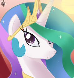 Size: 500x528 | Tagged: safe, artist:sallymon, princess celestia, pony, g4, bust, female, looking at you, portrait, solo