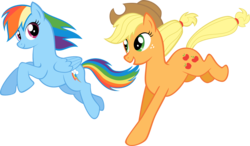 Size: 1681x982 | Tagged: safe, artist:choedan-kal, applejack, rainbow dash, g4, running, running of the leaves, simple background, transparent background, vector