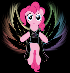 Size: 1912x1978 | Tagged: safe, artist:pexpy, pinkie pie, seraph, fanfic:cupcakes, g4, cutie mark dress, duo, horn, horn necklace, multiple wings, necklace, severed horn