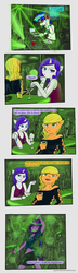 Size: 1991x6875 | Tagged: safe, artist:poptart36, applejack, dj pon-3, rarity, twilight sparkle, vinyl scratch, earth pony, pegasus, unicorn, anthro, g4, alcohol, bar, belly button, clothes, comic, computer, crowd, dancing, dialogue, dj booth, do the sparkle, drink, female, glow rings, glowstick, laptop computer, laser, martini, necktie, nightclub, olive, rave, shorts, skirt, speaker, sports bra