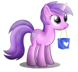 Size: 900x833 | Tagged: safe, artist:trollestia-iv, amethyst star, sparkler, pony, unicorn, g4, bag, female, mare, mouth hold, shading, simple background, solo, white background