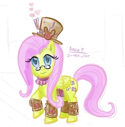 Size: 602x610 | Tagged: safe, artist:php13, fluttershy, pegasus, pony, g4, bracelet, female, glasses, hat, jewelry, mare, simple background, solo, steampunk, top hat, white background