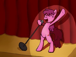 Size: 1600x1200 | Tagged: safe, artist:werdkcub, berry punch, berryshine, earth pony, pony, g4, bipedal, eyes closed, female, microphone, open mouth, singing, solo, stage