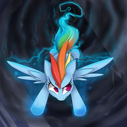 Size: 1000x1000 | Tagged: safe, artist:starlightspark, rainbow dash, pegasus, pony, crisis equestria, g4, fanfic, female, flying, glowing, mare, solo