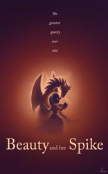 Size: 707x1131 | Tagged: safe, artist:azenge, rarity, spike, dragon, pony, unicorn, g4, beauty and the beast, cover, disney, fanfic, female, interspecies, male, movie poster, ship:sparity, shipping, straight