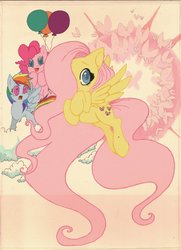 Size: 1024x1411 | Tagged: dead source, safe, artist:manicverse, fluttershy, pinkie pie, rainbow dash, butterfly, pony, g4, female, filly