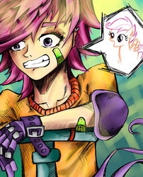 Size: 900x1112 | Tagged: safe, artist:buckingawesomeart, scootaloo, human, g4, clothes, female, humanized, scooter, solo