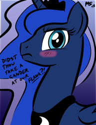 Size: 1041x1347 | Tagged: safe, artist:darkponysoul, artist:megasweet, princess luna, pony, g4, blushing, female, solo, ye olde butcherede englishe