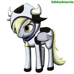 Size: 576x576 | Tagged: safe, artist:ratchieftain, derpy hooves, cow, pegasus, pony, g4, costume, cowprint, derpy moo, duo, female, mare