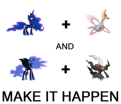 Size: 700x600 | Tagged: safe, nightmare moon, princess luna, cresselia, darkrai, g4, exploitable meme, make it happen, meta, pokémon