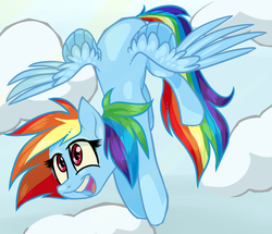 Size: 953x818 | Tagged: safe, artist:xenon, rainbow dash, pegasus, pony, g4, cloud, cloudy, female, flying, mare, solo