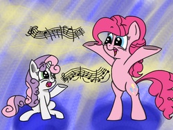 Size: 800x600 | Tagged: safe, artist:dancefrog, pinkie pie, sweetie belle, g4, singing