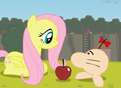 Size: 1100x800 | Tagged: safe, artist:turbojuk, fluttershy, g4, apple, crossover, earthbound, mr. saturn