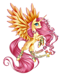 Size: 1800x2200 | Tagged: safe, artist:rubypm, fluttershy, alicorn, pony, g4, alicornified, element of kindness, female, flower, fluttercorn, race swap, simple background, solo, transparent background