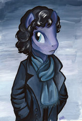 Size: 600x880 | Tagged: safe, artist:milesofcrochet, semi-anthro, bbc sherlock, ponified, solo