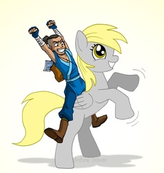 Size: 600x631 | Tagged: safe, artist:tompreston, derpy hooves, human, pony, g4, avatar the last airbender, crossover, humans riding ponies, riding, sokka