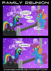 Size: 2000x2775 | Tagged: safe, artist:daringdashie, rainbow dash, scootaloo, pegasus, pony, g4, amputee, butt, clothes, comic, costume, female, high res, i am your father, mare, parody, plot, shadowbolt dash, shadowbolts, shadowbolts costume, star wars, uniform, wonderbolts, wonderbolts uniform