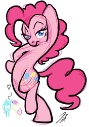 Size: 437x620 | Tagged: safe, artist:rannva, bon bon, lyra heartstrings, pinkie pie, sweetie drops, earth pony, pony, unicorn, g4, bipedal, female, floating heart, heart, implied lesbian, looking at you, mare, solo focus, sultry pose