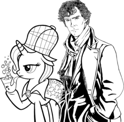 Size: 900x887 | Tagged: safe, artist:tygerbug, trixie, g4, bbc sherlock, bubble, bubble pipe, detective, pipe, sherlock holmes, the great and powerful detective