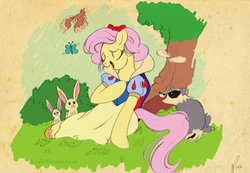 Size: 1000x690 | Tagged: safe, artist:sunfur, fluttershy, g4, clothes, crossover, disney, disney princess, puffy sleeves, snow white