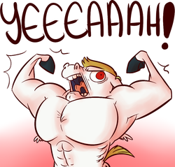 Size: 860x823 | Tagged: artist needed, safe, bulk biceps, semi-anthro, g4, armpits, majestic, male, solo, text