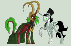 Size: 900x585 | Tagged: safe, artist:turrkoise, oc, oc:pranksalot, loki, ponified