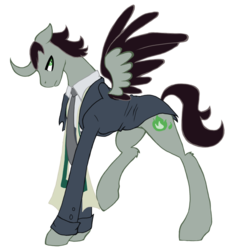 Size: 900x927 | Tagged: safe, artist:fluffomaru, loki, ponified, simple background, solo, spread wings, suit, transparent background, wings