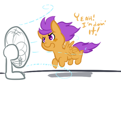 Size: 500x500 | Tagged: safe, artist:mt, scootaloo, pony, g4, fan, female, scootaloo can fly, solo
