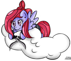 Size: 1053x908 | Tagged: safe, artist:freefraq, flitter, pegasus, pony, g4, clothes, cloud, cosplay, costume, crossover, katarina, league of legends, lying down, lying on a cloud, on a cloud, simple background, solo, transparent background