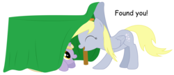 Size: 6382x2795 | Tagged: safe, artist:replaymasteroftime, derpy hooves, dinky hooves, pegasus, pony, unicorn, g4, female, filly, foal, hide and seek, hiding, mare, simple background, transparent background