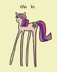 Size: 376x476 | Tagged: safe, artist:connie-lingus, twilight sparkle, pony, g4, :|, animated, female, hi, long legs, shaking, solo, text