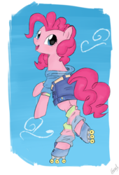 Size: 2214x3257 | Tagged: safe, artist:marisalle, pinkie pie, earth pony, pony, g4, bipedal, clothes, high res, roller skates